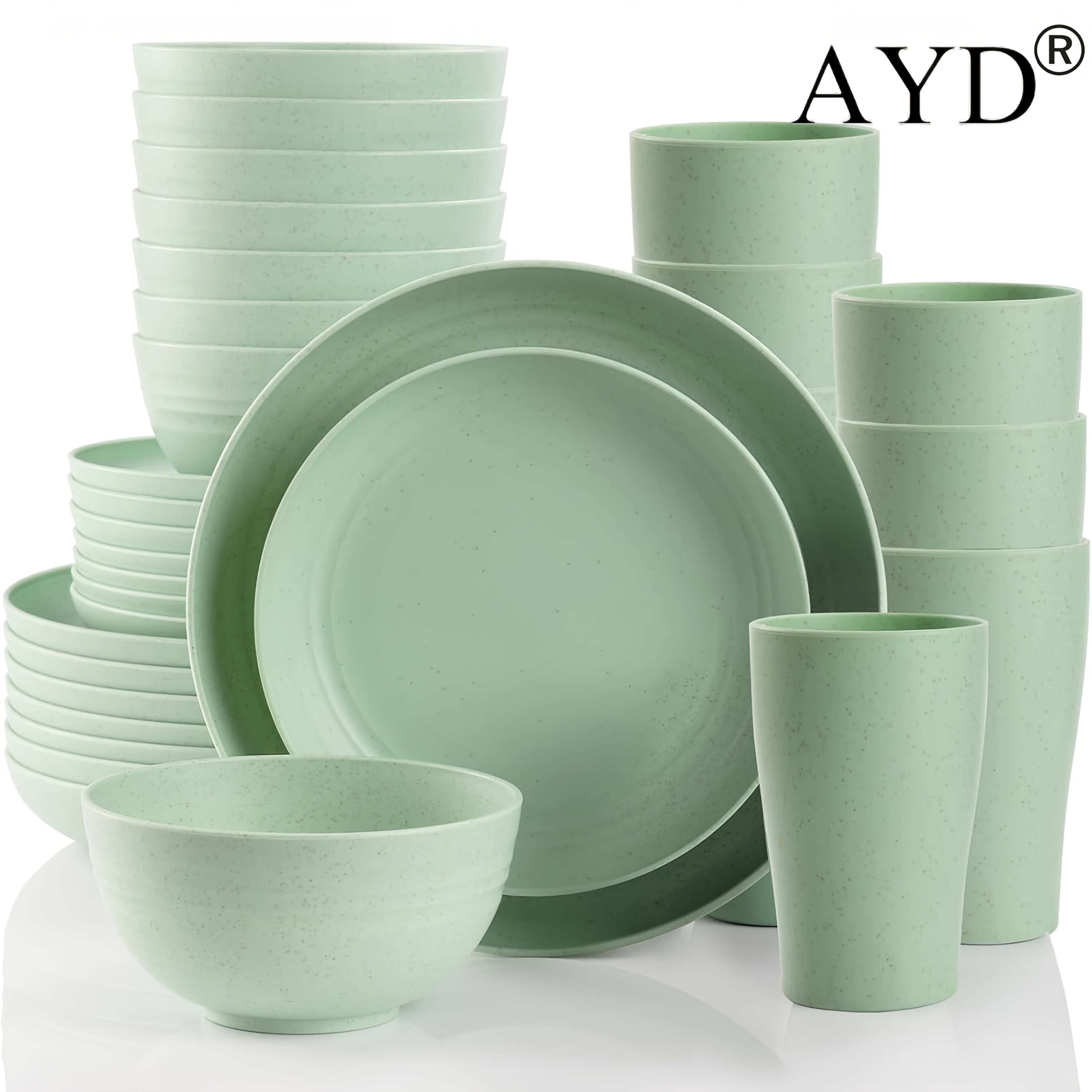 Wheat Straw Dinnerware Set 16 or 32 Piece ¨C Plates & Bowls for 4 or 8 People, Microwave & Dishwasher Safe Plastic Dish Set, Lightweight Colorful Tableware for Home, Party & Holiday