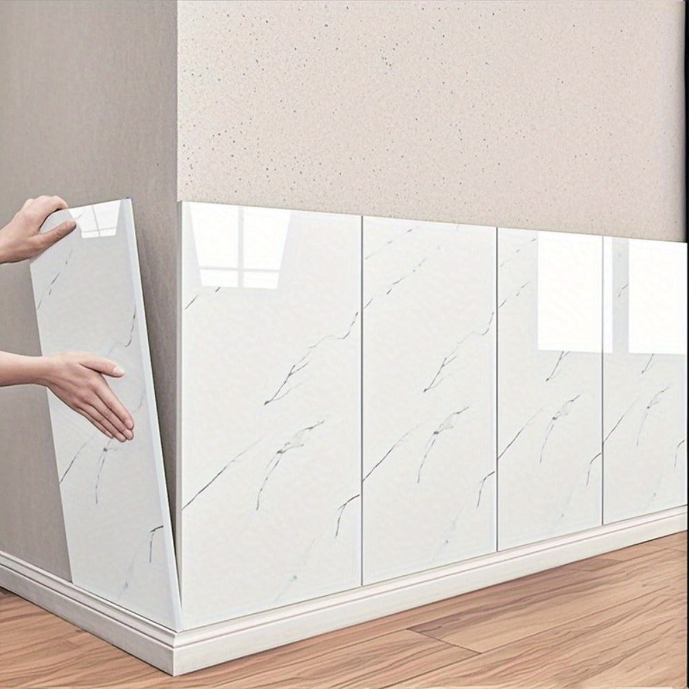 Marble Peel and Stick Wall Panels Self-Adhesive 3D Decorative Tiles - Glossy Marble Sheets for Bathroom Kitchen Living Room - Removable Vinyl Planks White Grey Black Imitation Stone DIY Home Decor