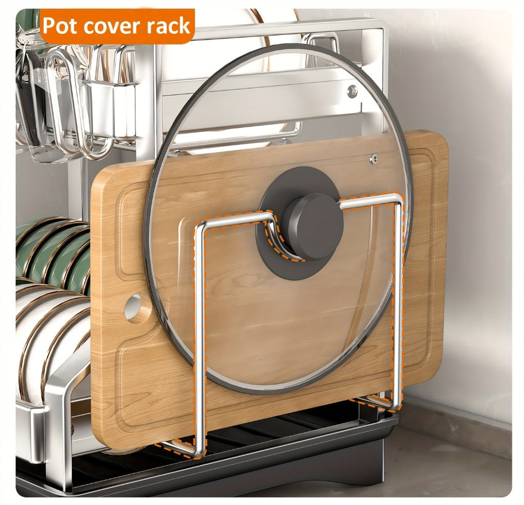Stainless Steel 2-Tier Dish Rack with Auto Drainage | Rust-Resistant Kitchen Drying Rack for Dishes, Bowls, Cups & Utensils