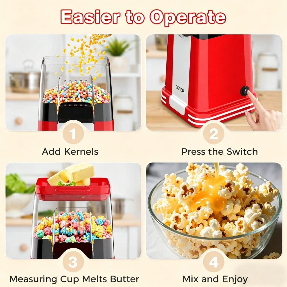 Hot Air Popcorn Popper Maker 16 Cups ¨C Oil-Free Electric Popcorn Machine with Measuring Cup for Kernels & Butter Melting, Healthy Family Snack