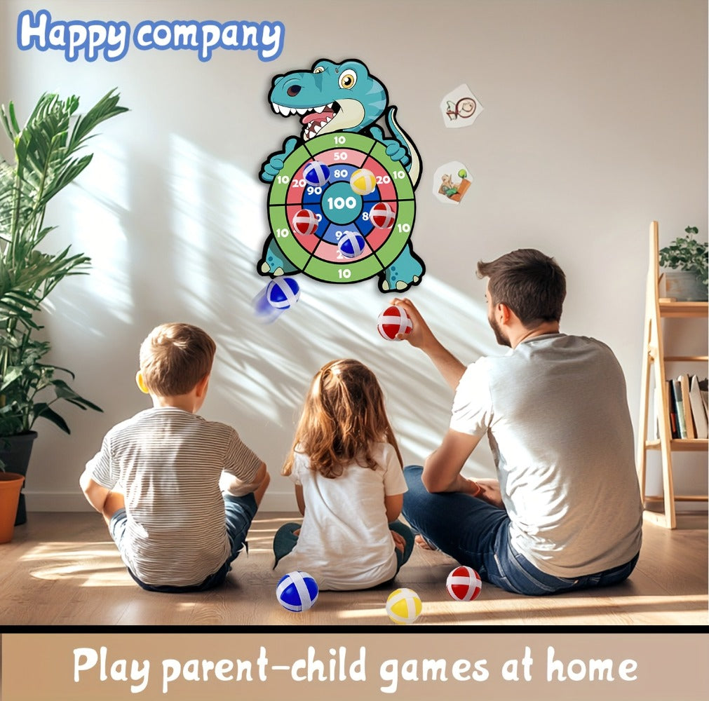 Dinosaur Sticky Target Ball Set with Blue Bow ¨C Multiple Game Modes, Party Favor for Kids, Safe & Durable Fun Toy Gift for Her & Him