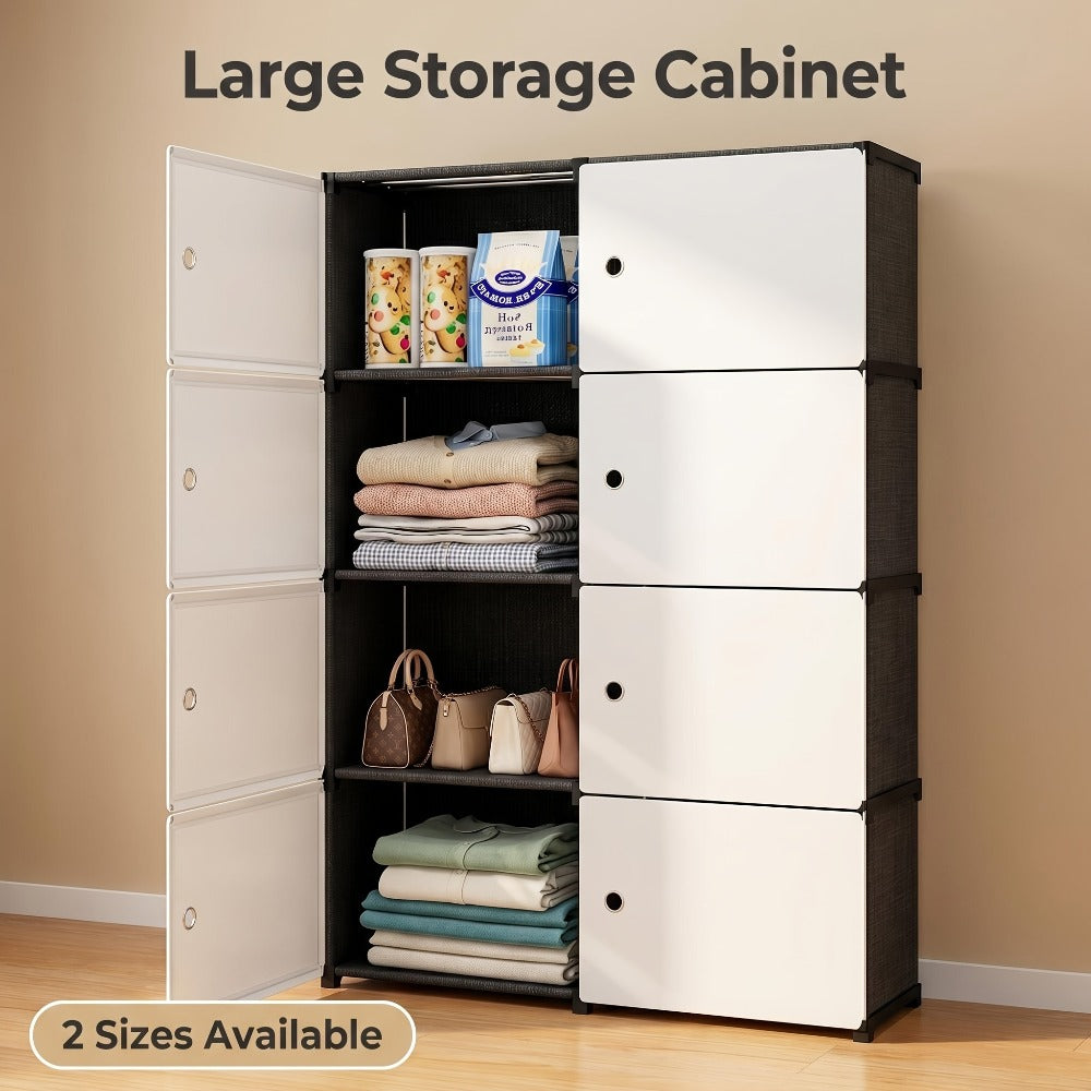 Modular Storage Cabinet with Magnetic Door, 3-Tier & 4-Tier Closet Organizer, Large Capacity Wardrobe Storage Unit, Dust-Proof Odor-Free Stackable Shelves, Easy Assembly for Bedroom Dorm Apartment Living Room