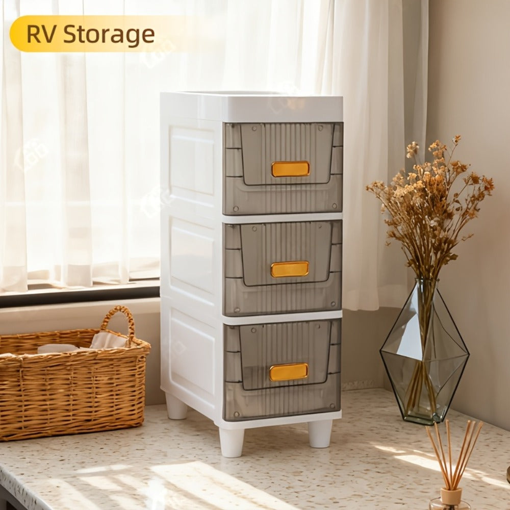 Slim Storage Cabinet with Drawers & Wheels - Waterproof PP Bathroom Kitchen Organizer, 3-5 Layer Tower Unit for Small Spaces