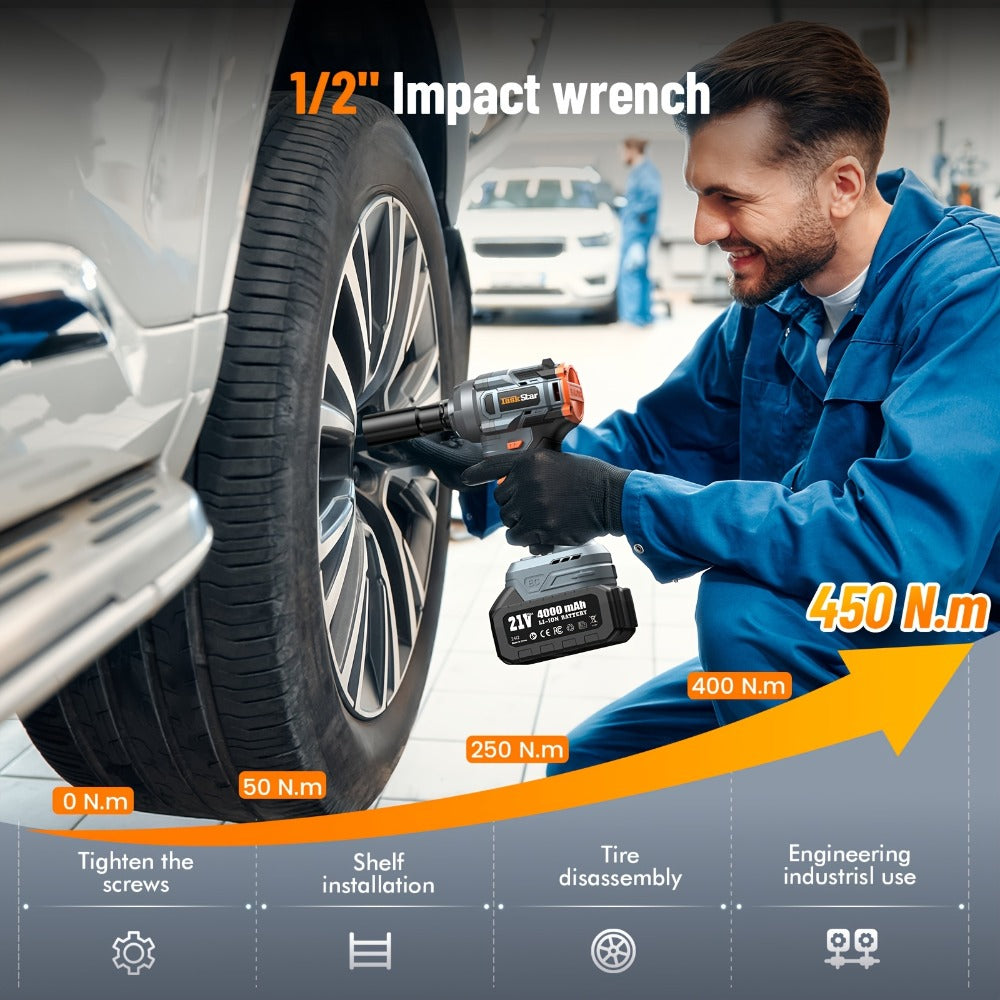 Electric Ratchet Wrench Set 3/8 Inch with 400Nm Impact Wrench - Variable Speed Trigger Batteries Fast Charger 1/4 Inch Adapter Cordless Power Tool Kit | Automotive Home Repair DIY