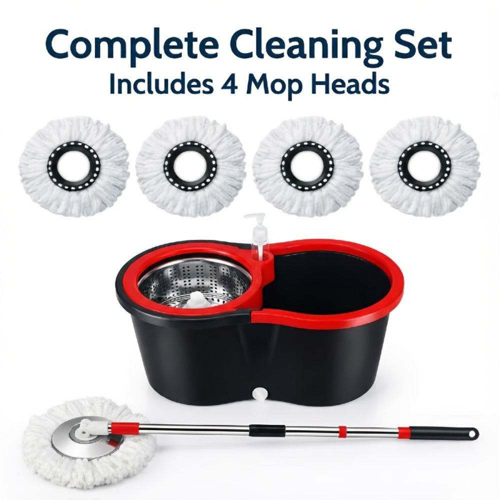 Spin Mop and Bucket Set 360¡ã with 4 Microfiber Mop Heads ¨C Wringer Bucket Floor Cleaning Kit for Hardwood Tile Laminate ¨C Spinning Mop System Home Kitchen