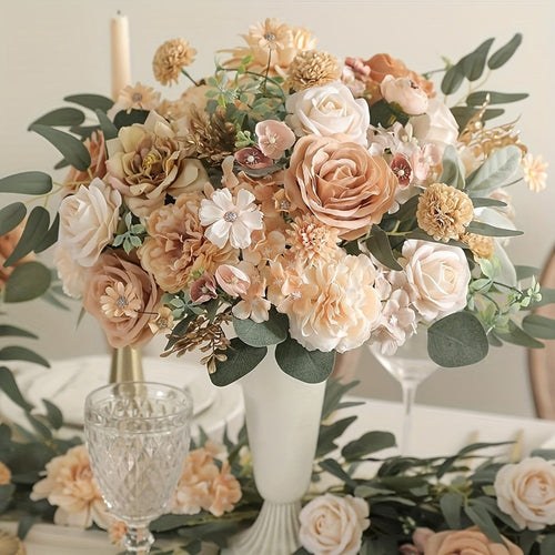 Artificial Flower Combination Box Set with Stems ¨C Champagne Silk Flowers for DIY Wedding Bouquet, Baby Shower, Valentine's Day & Home Decor