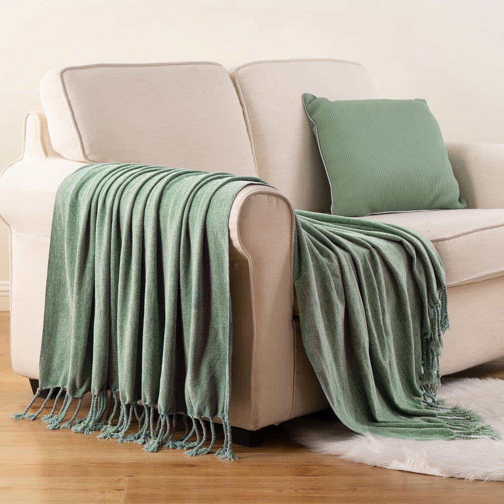 Chenille Fringe Throw Blanket ¨C 180-200gsm Velvety Soft Decorative Throw for Sofa & Couch, Home Decor, 50¡±¡Á60¡±, 17 Colors