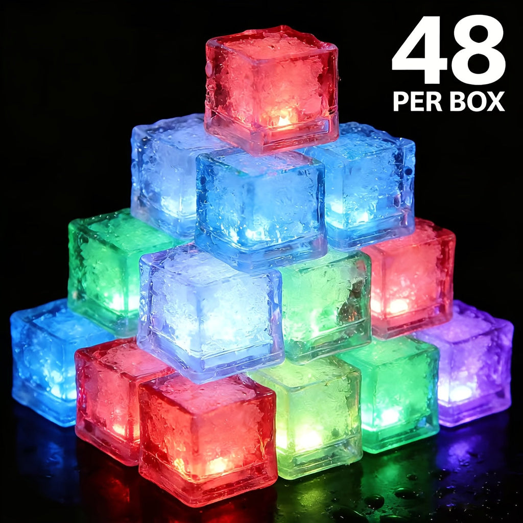 LED Ice Cube Lights Reusable Mixed Color, Flashing Sensory Light-Up Ice Cubes for Bar, Party & Wedding Decoration ¡ª Bulk Set of 24 or 48 | Eco-Friendly Promotional Event Lights