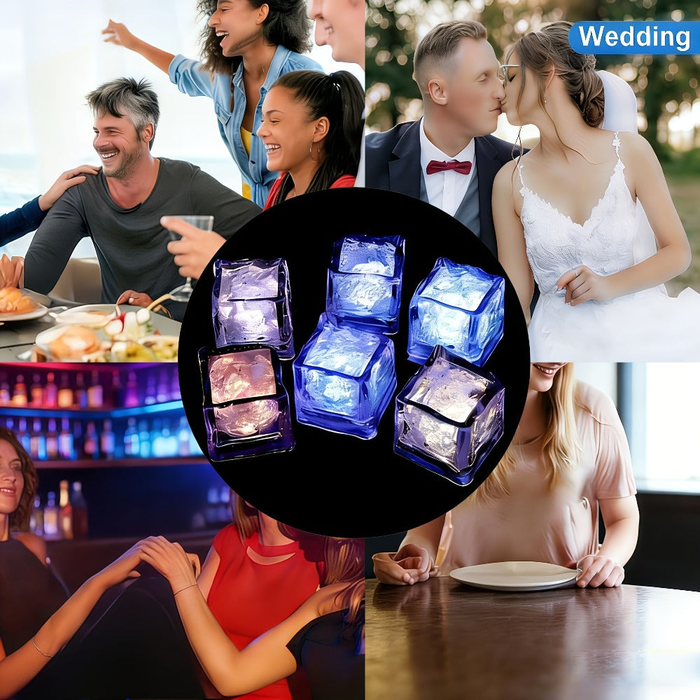 LED Ice Cube Lights Reusable Mixed Color, Flashing Sensory Light-Up Ice Cubes for Bar, Party & Wedding Decoration ¡ª Bulk Set of 24 or 48 | Eco-Friendly Promotional Event Lights