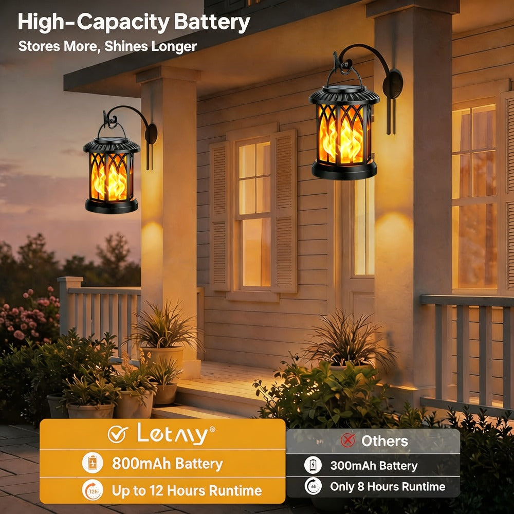 Solar Lantern Outdoor Hanging Lights Flickering Flame IPX5 Waterproof Auto On/Off 12Hrs Garden Yard Patio Decor Classic Black Antiqued Bronze 2 or 4 Pack
