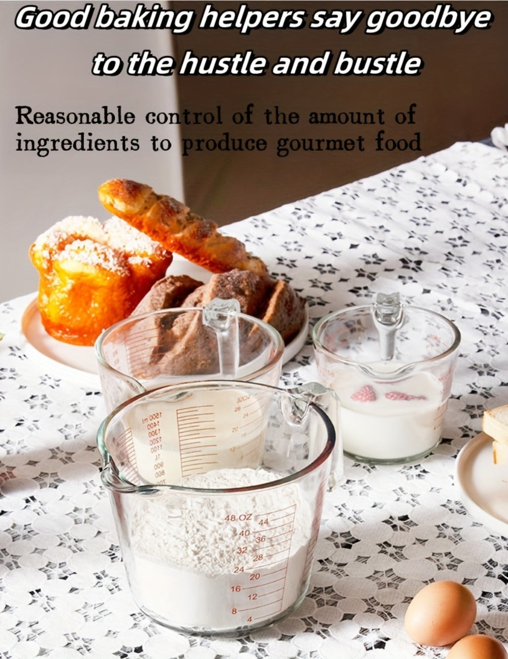 Tempered Glass Measuring Cup Set with Coffee Cups, Borosilicate Glass Liquid Measuring Cups for Kitchen Baking Cooking, Dishwasher Safe, 4PCs or 9PCs