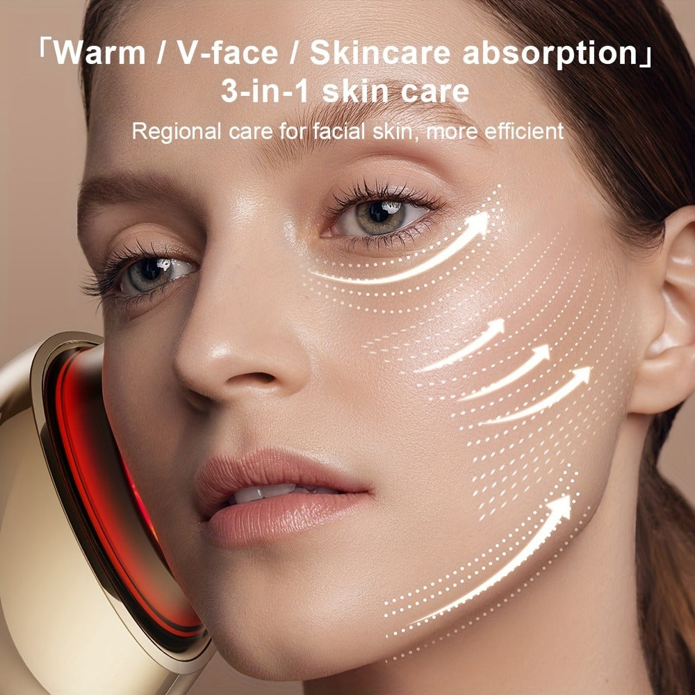 EMS Face Massager ¨C 3-in-1 LED Light Therapy, Warm Heat & EMS Skin Tightening, USB Rechargeable Portable Facial Beauty Device for Anti-Aging, Collagen Boost & Glowing Skin, Home Spa Gift for Women
