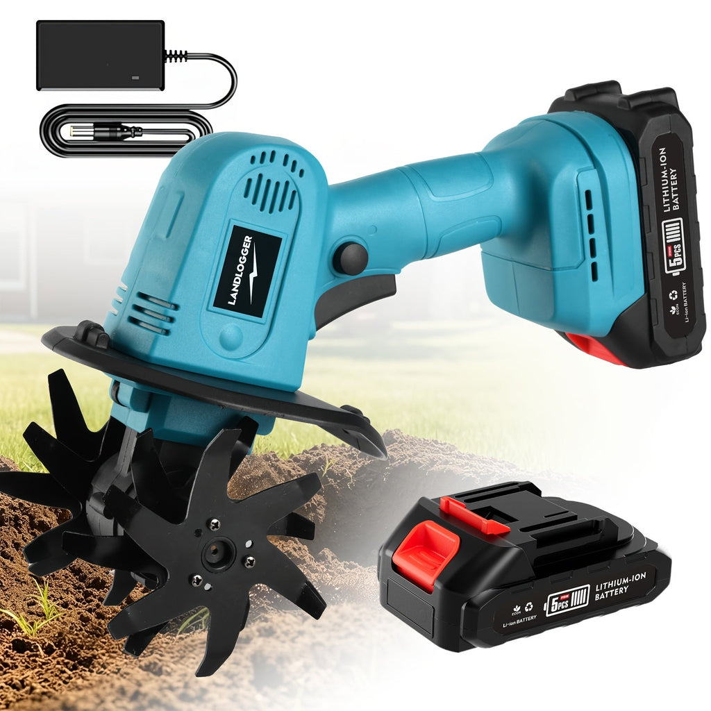 Cordless Electric Cultivator 20V Lightweight Handheld Rotary Tiller ¨C 9-Inch Width 6.6-Inch Depth, 1 or 2 Batteries & Charger, Garden Soil Tiller for Courtyard Farmland Vegetable Garden Raised Bed