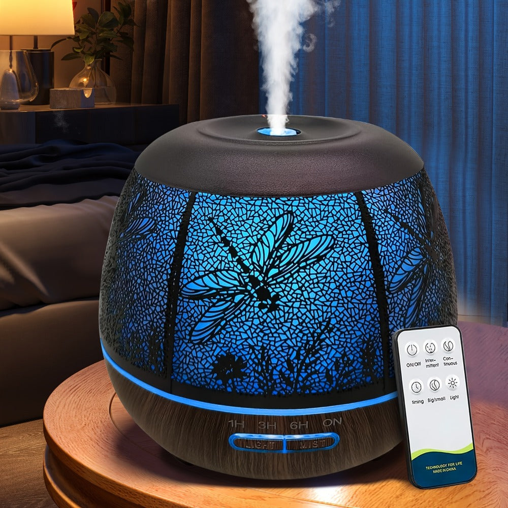 Essential Oil Diffuser 400ml Large Capacity Metal Aromatherapy Diffuser with Remote Control 7 Color LED Light Humidifier for Bedroom Home Decor Gift Owl Skull Dragonfly Design