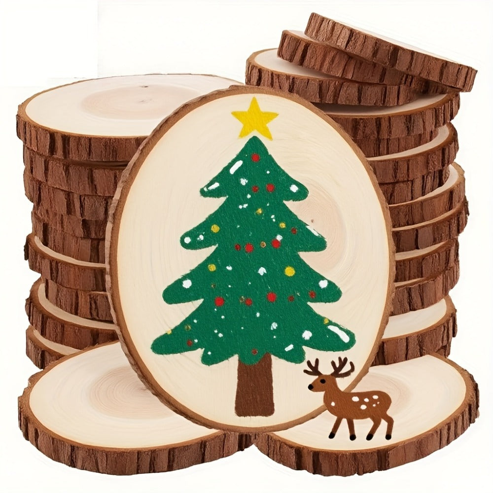 Wood Slices 28 Pcs Natural Log Bark Rounds for Crafts DIY Centerpieces Christmas Ornaments Wreaths Wedding Decor Painting Woodworking 2.76-3.54 Inch with or without Holes