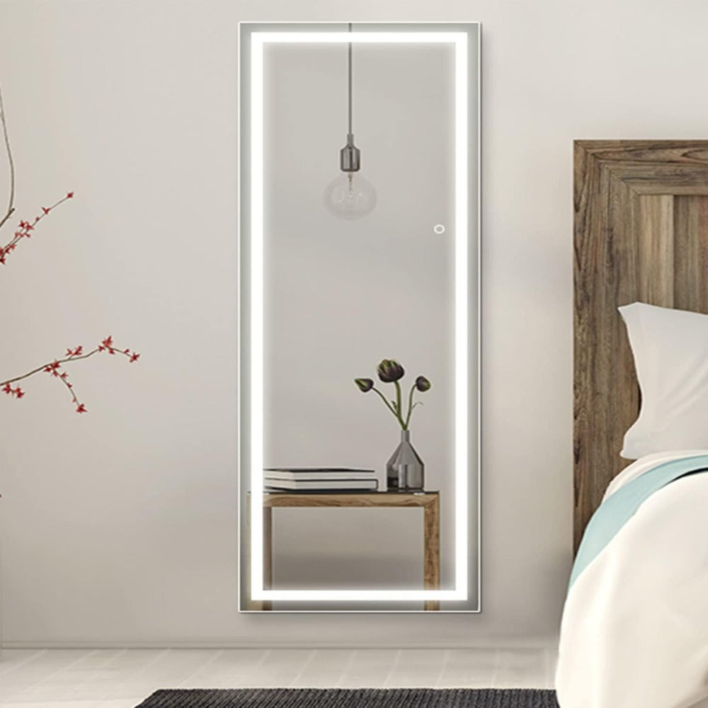 Full Length Mirror with LED Lights & Touch Sensor ¨C 64¡±x21¡± Dimmable Smart Floor Mirror, Wall Mount or Freestanding, Slim Modern Frame for Bedroom, Vanity & Dressing Room