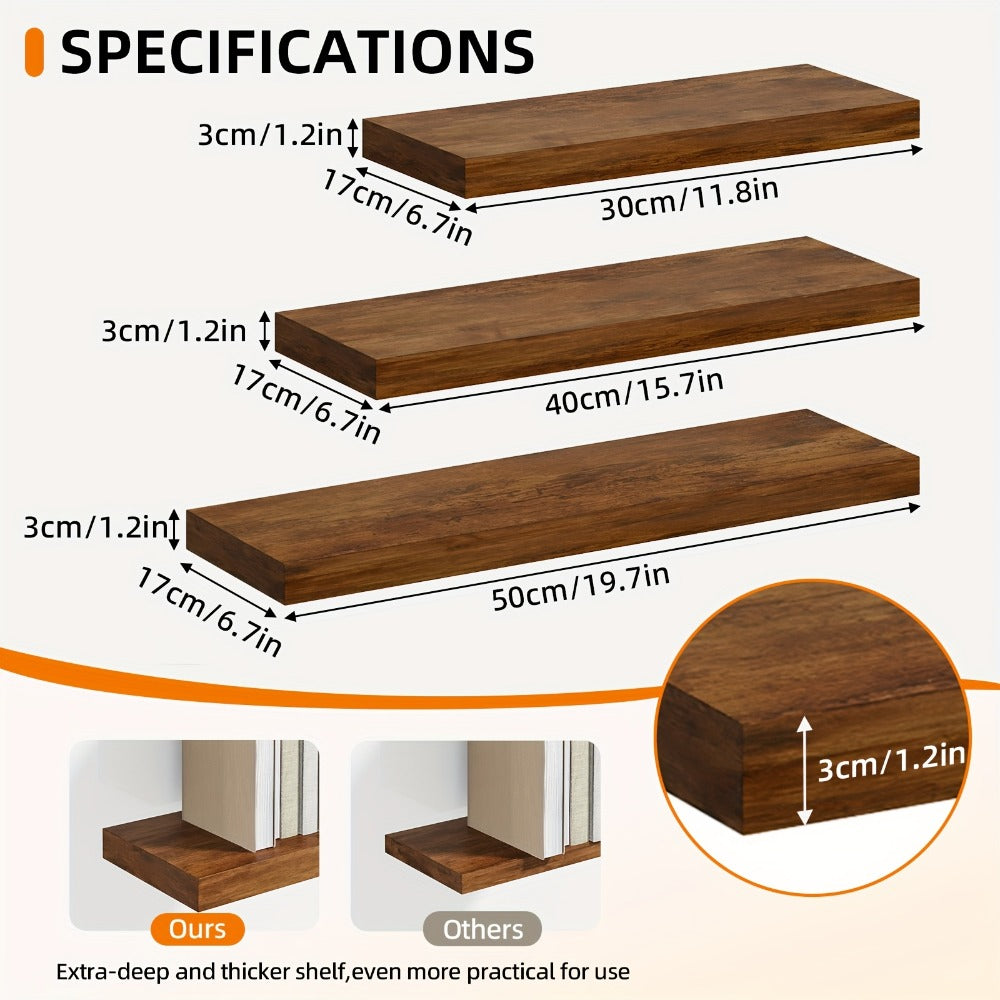 Floating Wall Shelves Set ¨C Wooden Wall-Mounted Shelves for Living Room, Kitchen & Bathroom (2/4/6pcs, 15.7¡±/19.7¡±/22¡±)