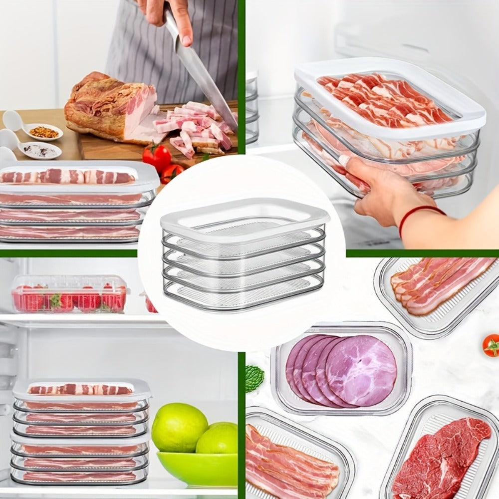 Stackable Refrigerator Organizer Containers 4-Tier with Lids ¨C Meat Preservation Box, Food Storage for Vegetables, Fruits & Cooked Meats, Fridge Organization Set