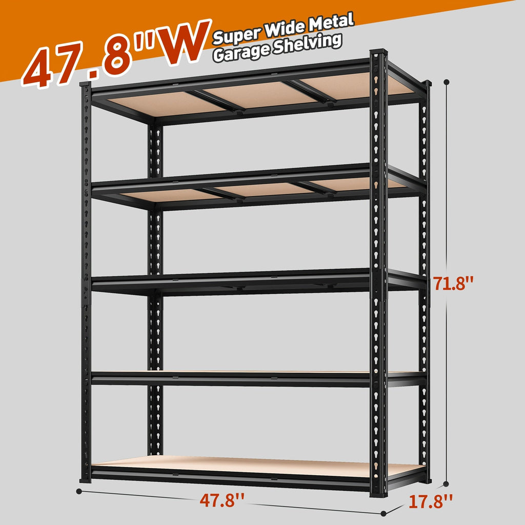 5-Tier Heavy Duty Garage Shelving Unit 2000LBS ¨C Metal & Wood Storage Shelves, Adjustable Utility Rack for Garage, Basement, Pantry, Warehouse, Kitchen & Office, Tool-Free Assembly, Black
