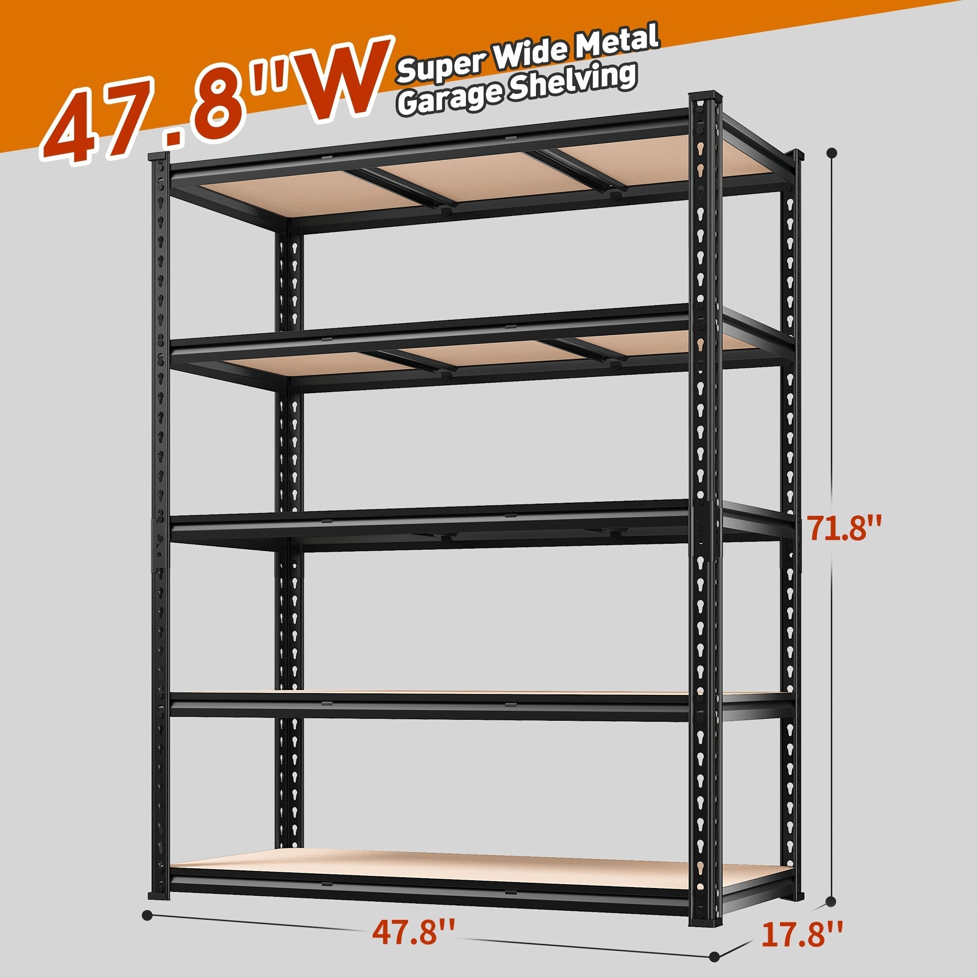 5-Tier Heavy Duty Garage Shelving Unit 2000LBS ¨C Metal & Wood Storage Shelves, Adjustable Utility Rack for Garage, Basement, Pantry, Warehouse, Kitchen & Office, Tool-Free Assembly, Black