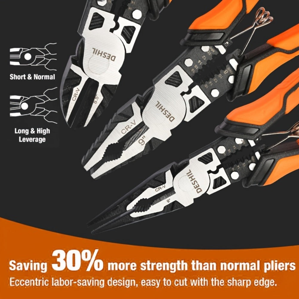 Pliers Set 9-in-1 Multi-Function Industrial Grade, 8.5¡± Lineman Pliers, 8.5¡± Long Nose Pliers, 8¡± Diagonal Side Cutters, CRV Steel TPR Handle Wire Stripper Crimper Cutter for Electrical & Auto Repair