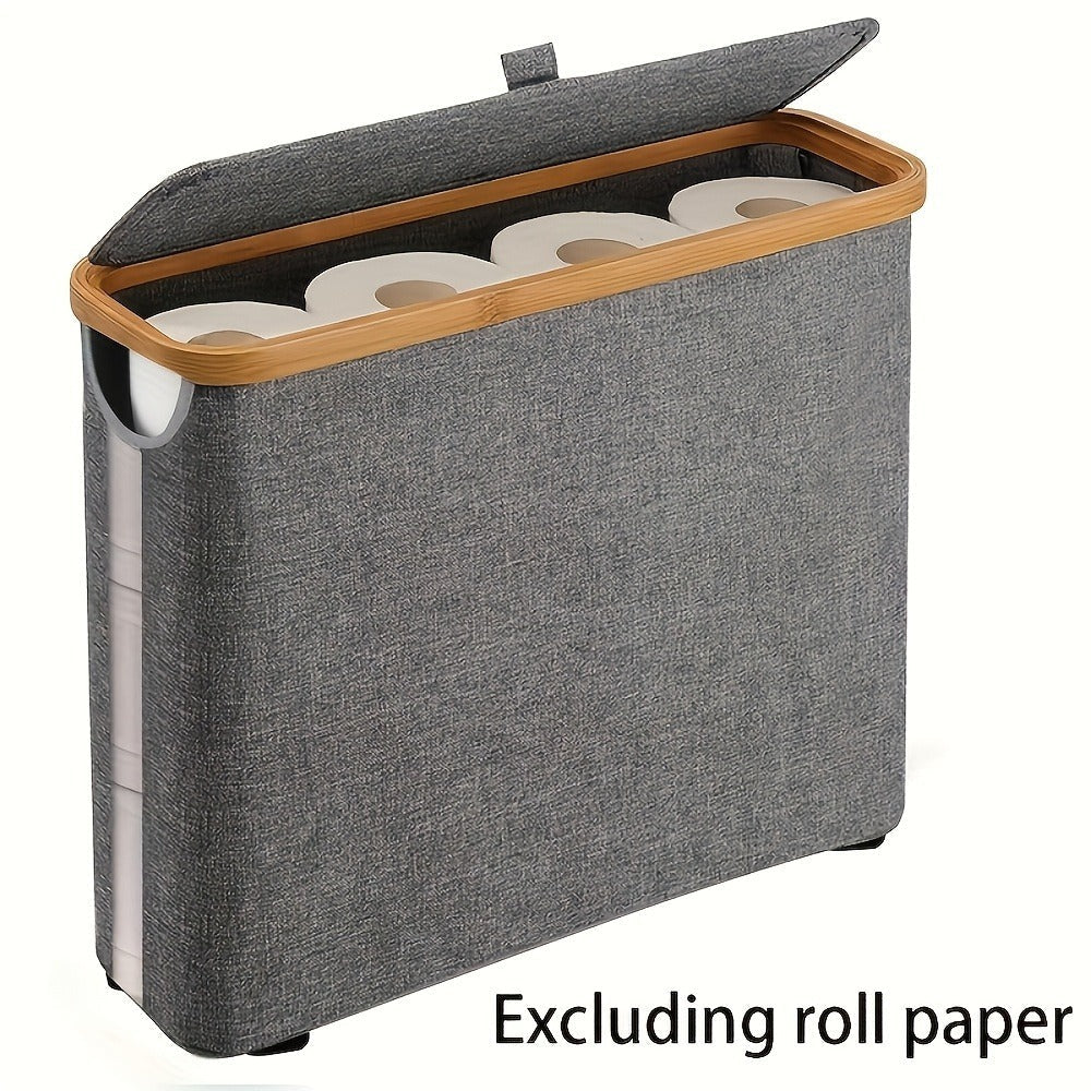 Toilet Paper Storage Basket with Bamboo Lid ¨C Large Capacity Holds 9-12 Rolls | 600D Oxford Cloth Dustproof Bathroom Organizer | Modern Farmhouse Tissue Roll Holder for Bathroom
