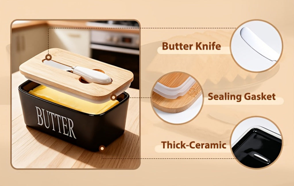 Ceramic Butter Dish with Lid and Knife ¨C Large Countertop Butter Keeper, Airtight Seal, Easy-Clean Design, Multiple Colors ¨C Kitchen Gift for Butter Lovers