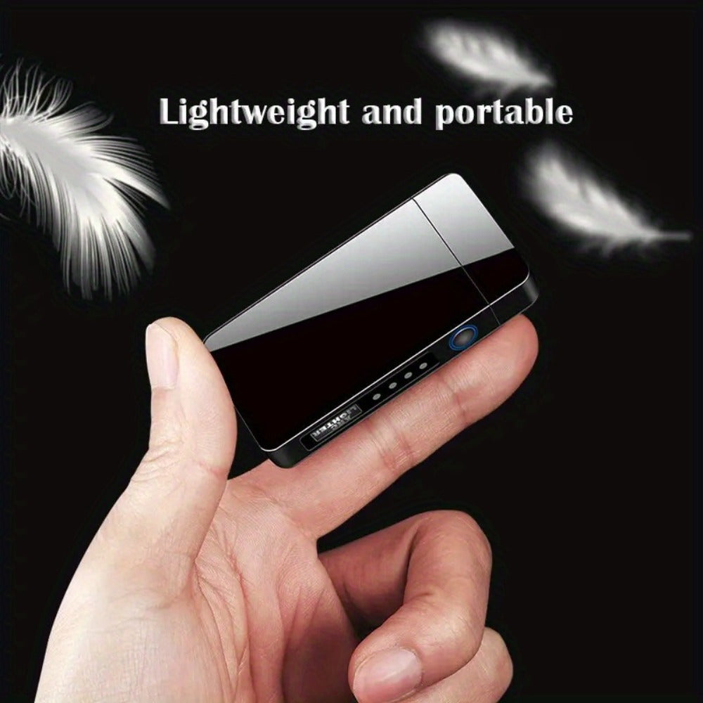 USB Electric Lighter Dual Arc Plasma ¨C Windproof Flameless Rechargeable Lighter with LED Power Display, Touch Sensor, Metal Body, Ideal for Outdoor Camping Candles Holiday Gift (No Battery Required)