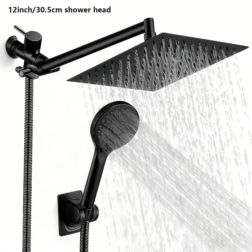 High Pressure Rainfall Shower Head Combo with Handheld Spray ¨C 9 Spray Settings, 180¡ã Adjustable Bracket, Stainless Steel Hose, Anti-Clog Nozzles, Modern Bathroom Shower System
