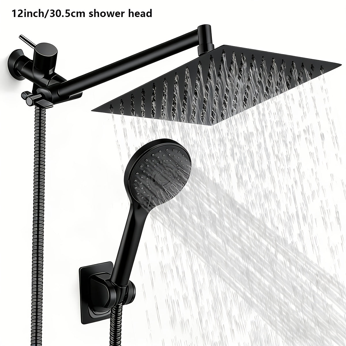 High Pressure Rainfall Shower Head Combo with Handheld Spray ¨C 9 Spray Settings, 180¡ã Adjustable Bracket, Stainless Steel Hose, Anti-Clog Nozzles, Modern Bathroom Shower System