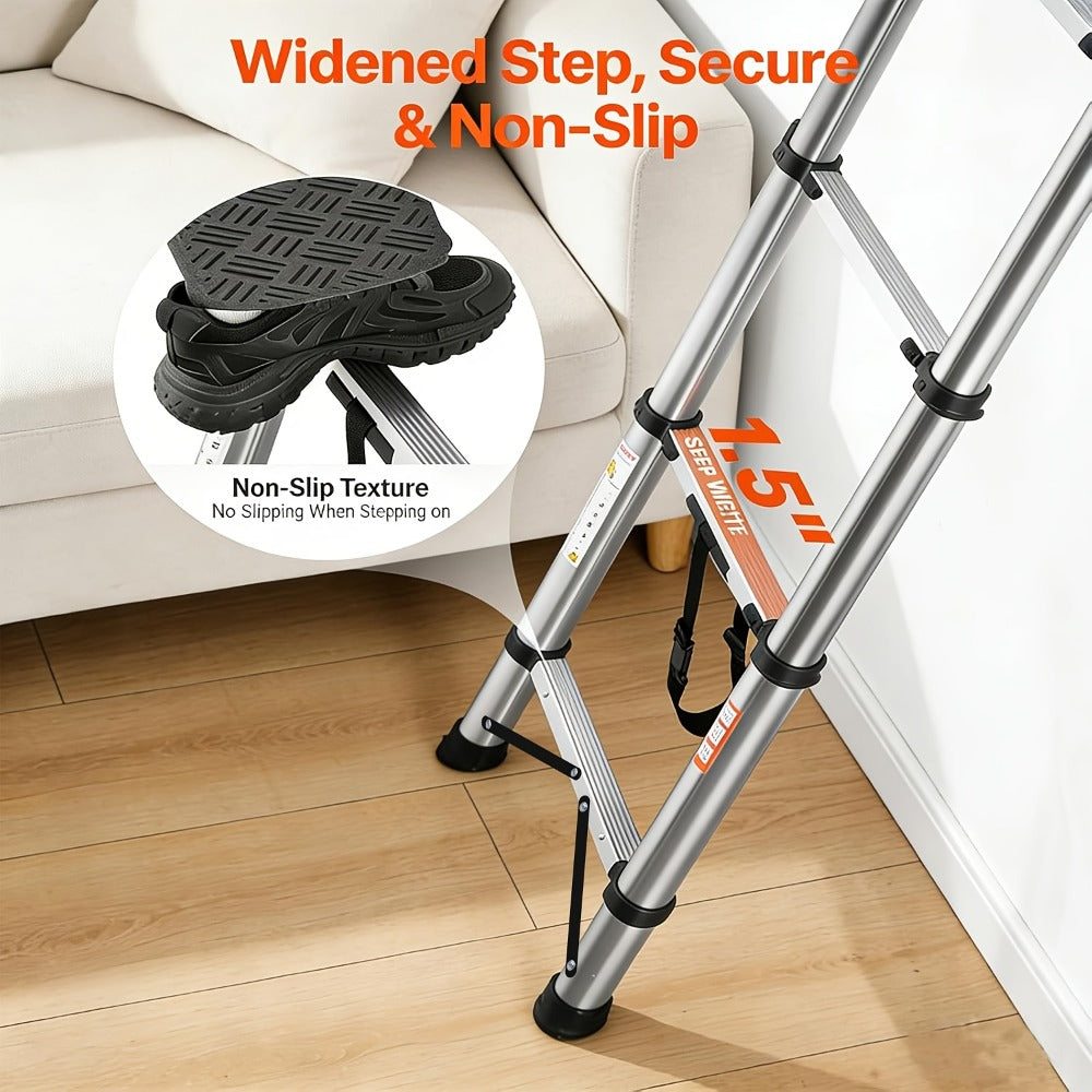 Telescoping Extension Ladder Aluminum Heavy Duty 330 LBS ¨C 6.5 / 8.5 / 10.5 / 12.5 FT Folding Telescopic Ladder, Easy Store, Multi-Purpose for Roof Repair, Painting, Gutter Cleaning & Outdoor Work