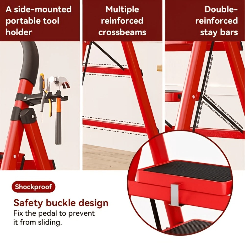Folding Step Ladder with Anti-Slip Pedals & Handrail ¨C 2/3/4/5 Step Stool for Adults, Sturdy Steel, Lightweight Portable, Non-Slip Feet, Rust-Resistant, Foldable for Home Kitchen Office Bedroom Use