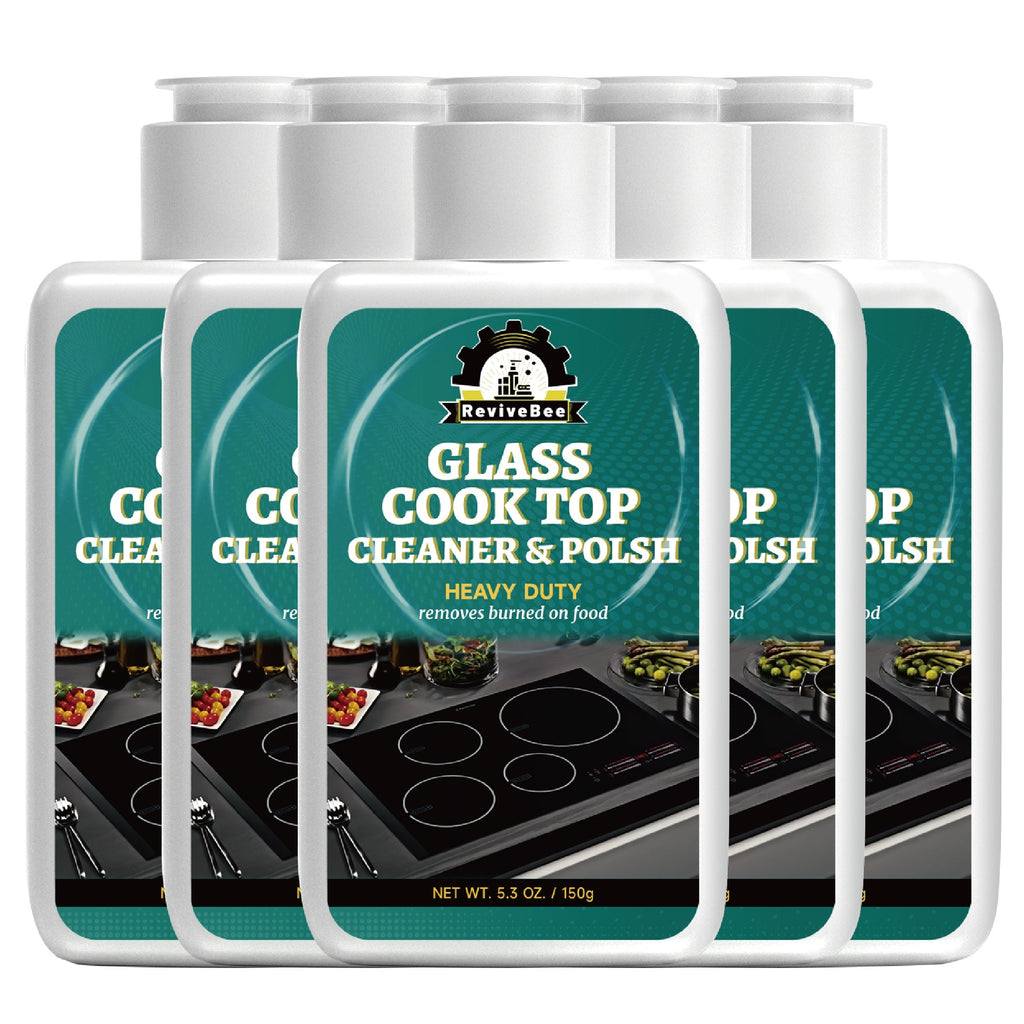 Glass Cooktop Cleaner and Polish ¨C Powerful Stain Remover, Removes Oil Film, Water Spots & Burnt-On Residue, Long-Lasting Surface Protection for Ceramic & Induction Cooktops ¨C 5 Pack Value Set