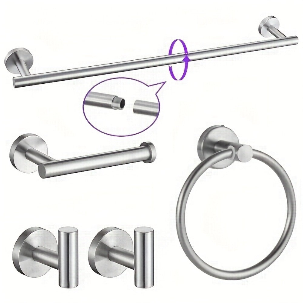 5-Piece Bathroom Hardware Set SUS304 Stainless Steel 24¡± Towel Bar Towel Ring Toilet Paper Holder Robe Hooks Black Silver Gold