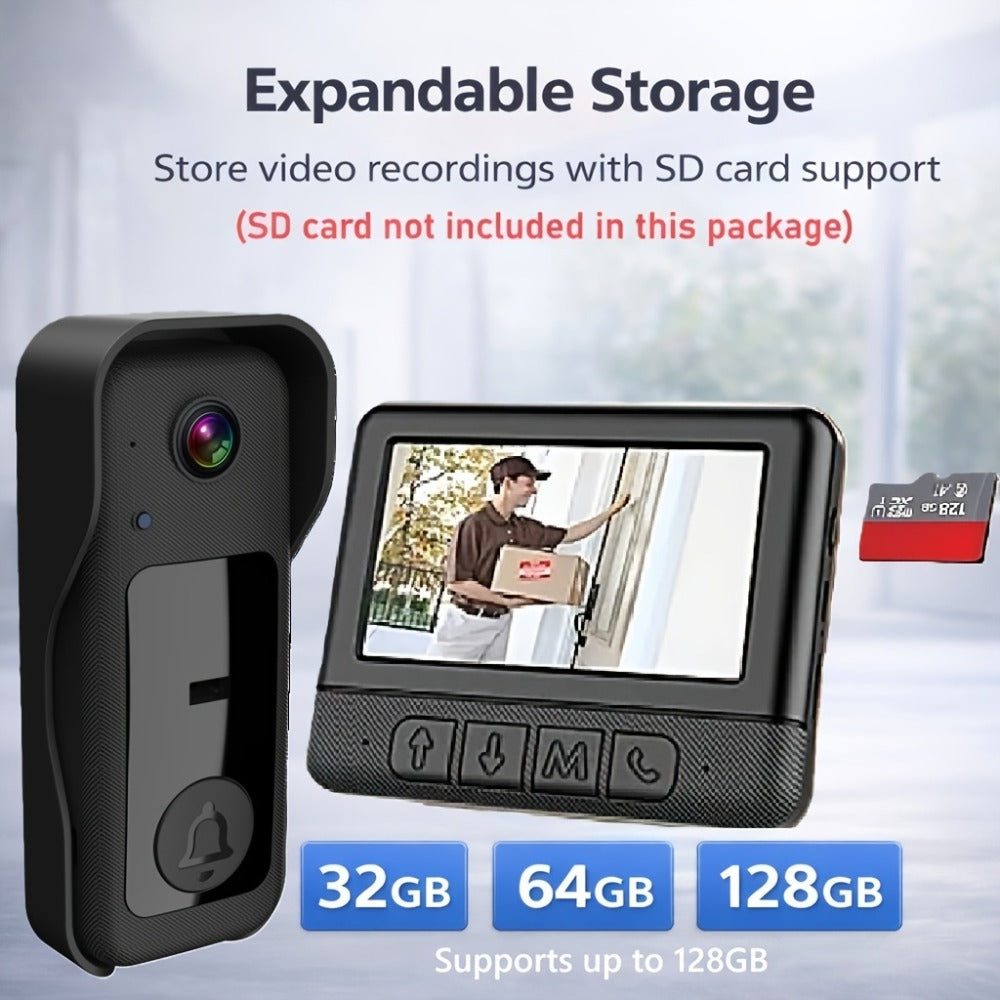 WiFi Video Doorbell with 4.3 Inch Indoor Monitor | Waterproof Night Vision Two-Way Audio Rechargeable Battery | Auto Photo Video Recording Senior Friendly Real-Time Monitoring