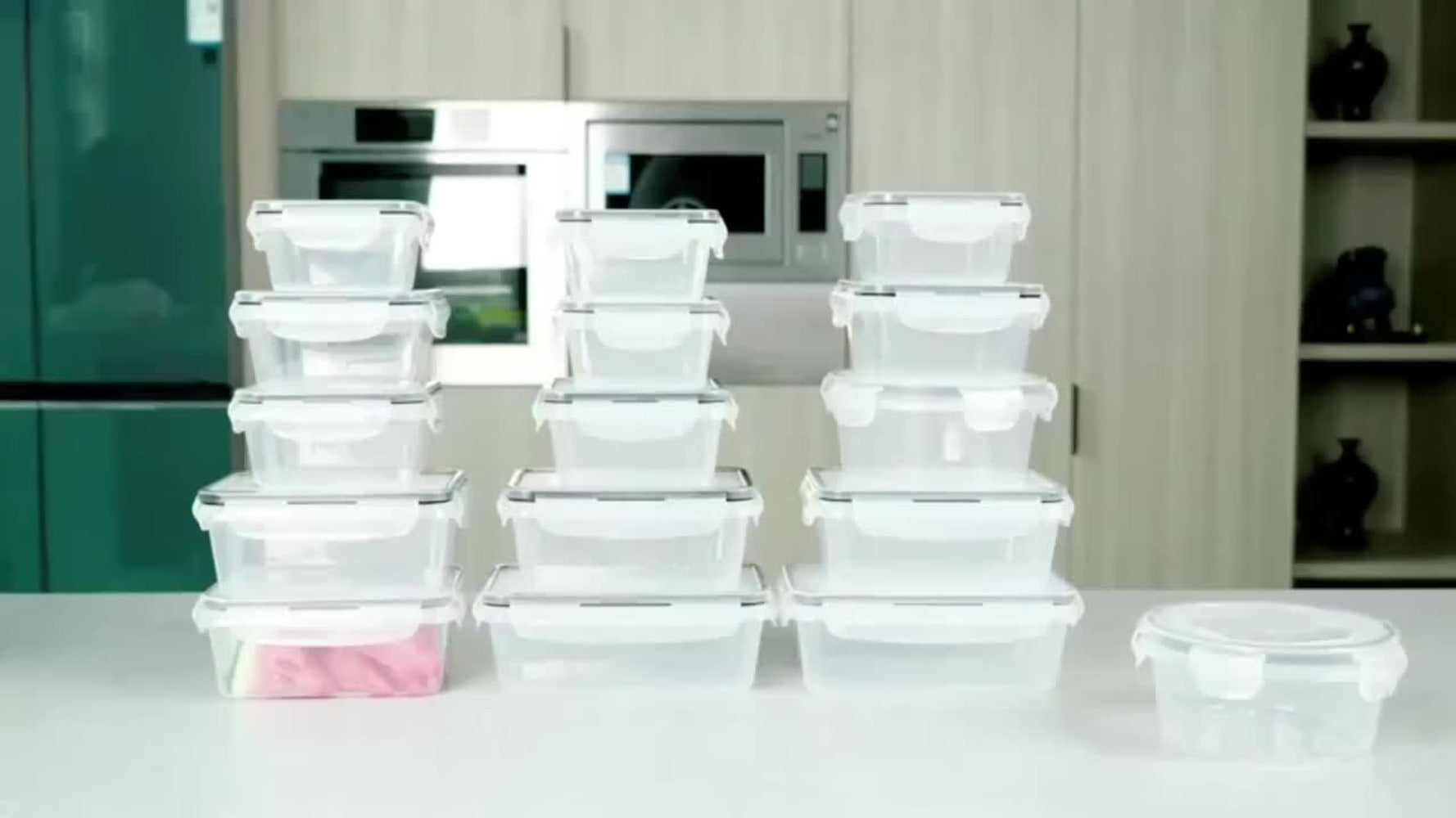 Airtight Plastic Food Storage Containers with Easy-Snap Lids 40pcs or 10pcs Set Pantry Kitchen Organization Meal Prep Containers with Labels and Markers BPA-Free Transparent and Pink