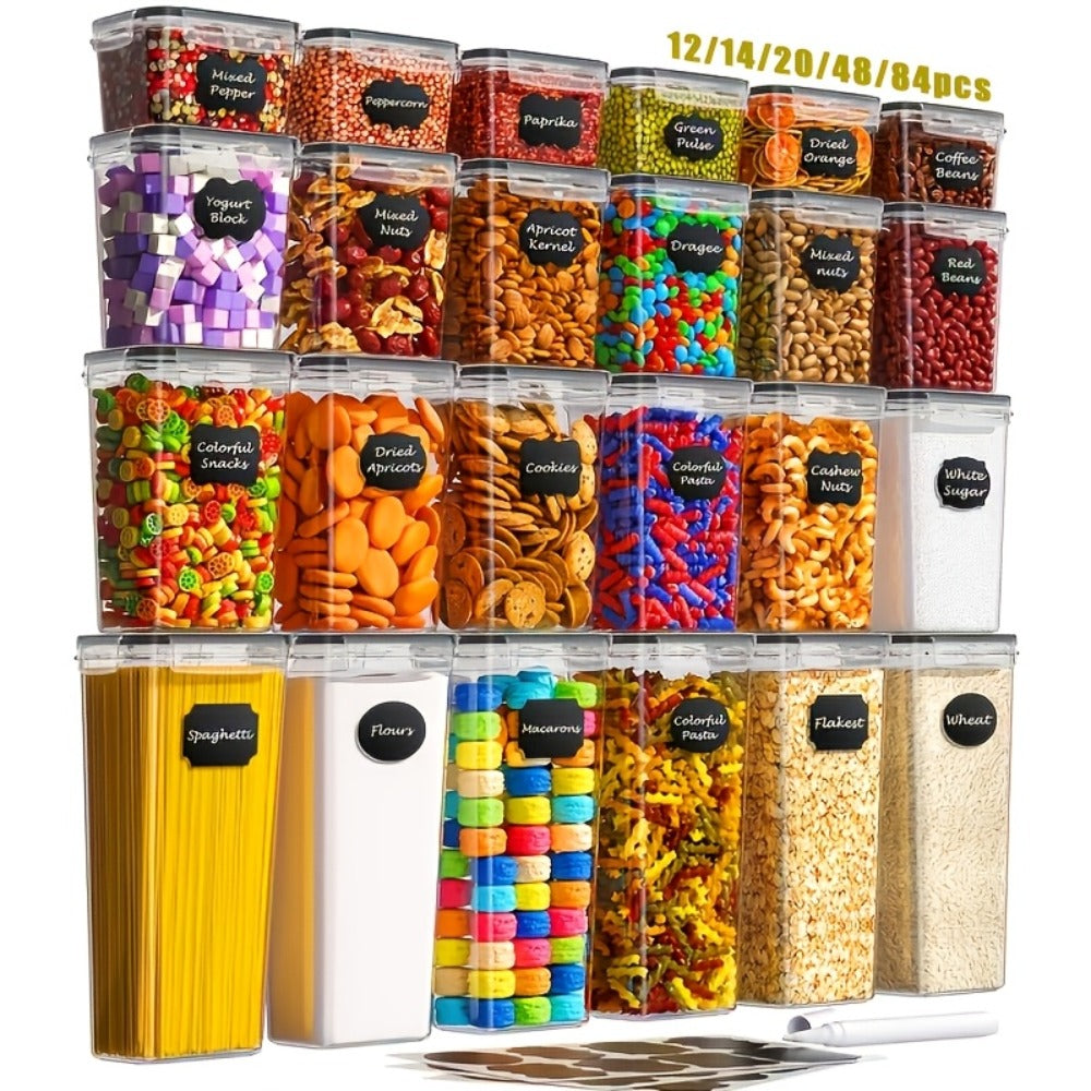 Food Storage Containers with Flip Top Lids - Airtight Plastic Jar Set for Pantry Kitchen Organization, Includes Reusable Labels and Marker, Dishwasher Safe, Available in 6, 12, 14, 20, 48 and 84 Piece Sets for Home Travel and Outdoor Use