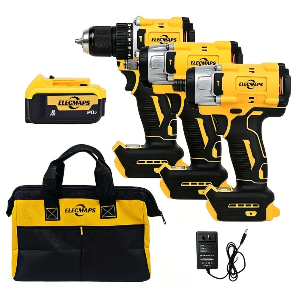 Cordless Power Tool Combo Kit for Dewalt 20V Battery - Impact Wrench 1500Nm, Brushless Drill & Screwdriver Set for Home Repair & Construction