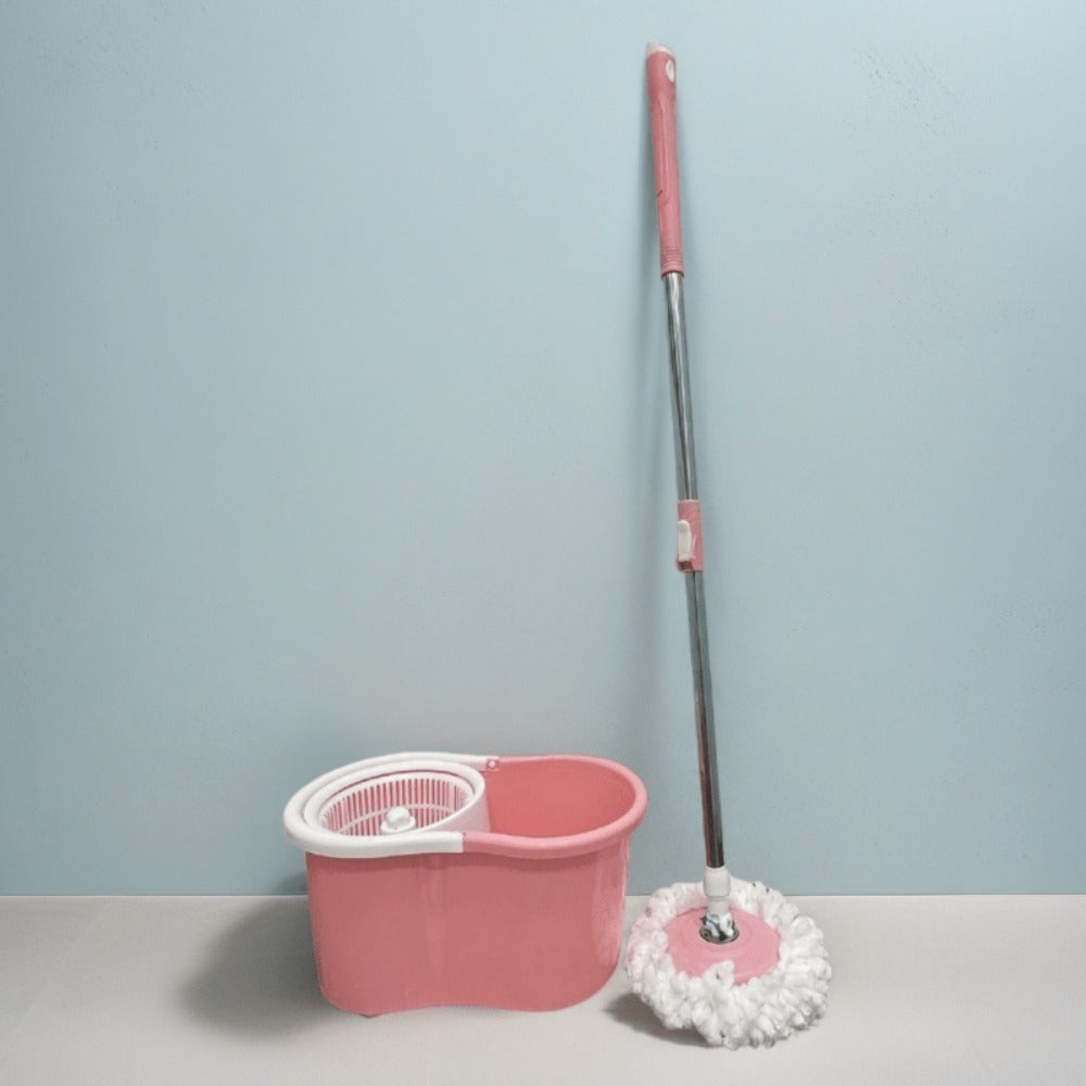 Spin Mop and Bucket with Wringer Set ¨C Pink 360¡ã Spinning Floor Mop System with 4 Microfiber Replacement Heads & Stainless Steel Adjustable Handle for Home Floor Cleaning