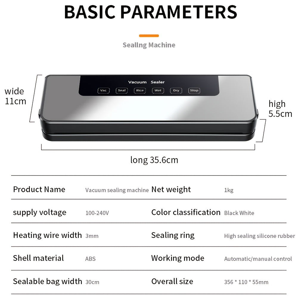Vacuum Sealer Machine 65KPA ¨C 6-in-1 Automatic Food Sealer with 50 Bags, Dry Moist Modes, Sous Vide Compatible, Food Preservation System for Home Kitchen, Easy Clean