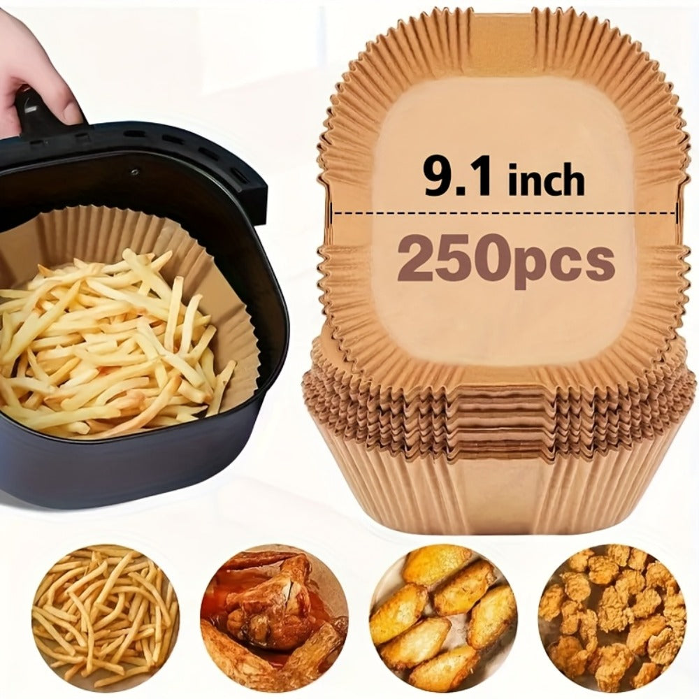 Air Fryer Parchment Paper Liners 250pcs - Non-Stick Disposable Square Liner Sheets for 5-8QT Air Fryer Basket Baking Roasting Microwave Unbleached