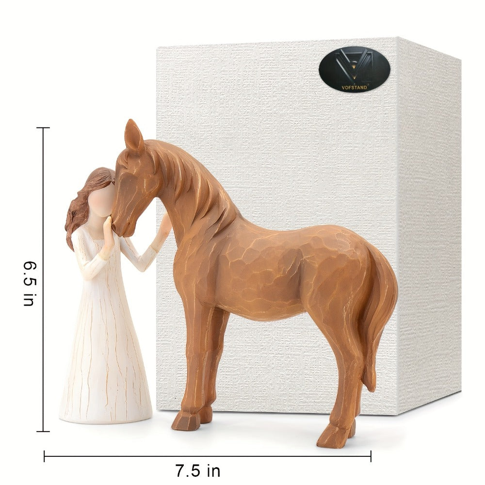 Horse Figurine Gift for Girls Women Hand-Painted Resin Girl with Horse Sculpture Cowgirl Equestrian Decor Ornament for Home Shelf Tabletop Birthday Christmas Valentine Gift Horse Lover