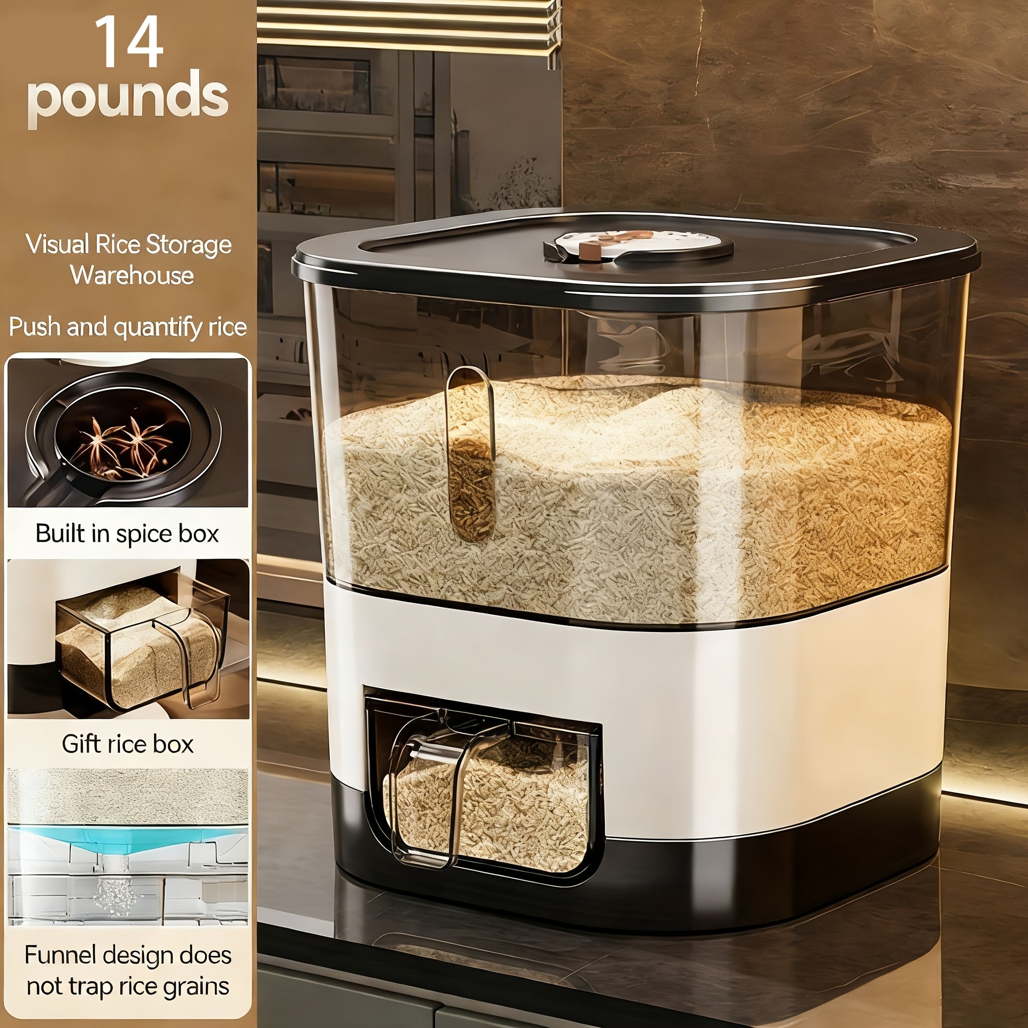 Airtight Rice Container with Measuring Cup | Large Capacity Moisture-Proof Rice Dispenser for Rice, Grains, Flour, Pet Food ¨C BPA-Free Kitchen Food Storage