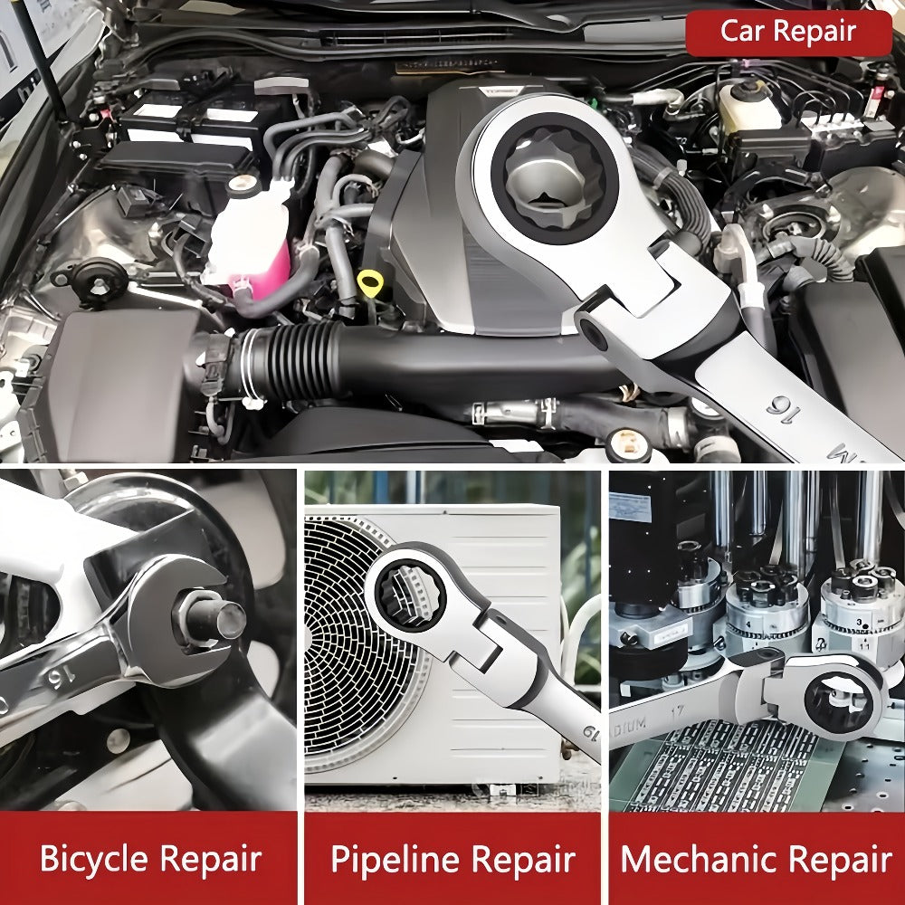 Ratchet Wrench Set 6-Piece Double-Ended Quick Release ¨C Metric 8-17mm, 72-Tooth, Adjustable Combination Wrench Kit with Storage Bag for Home, Car & Mechanical Use