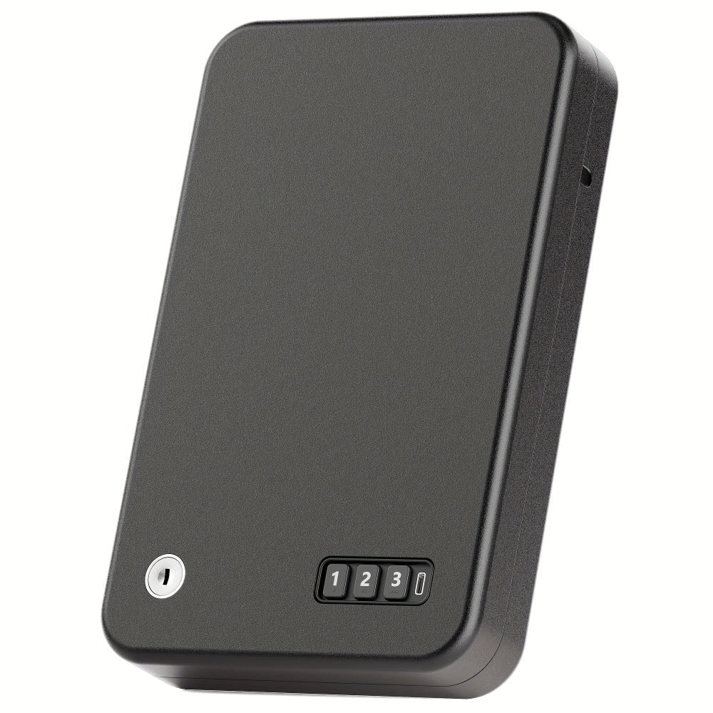 Gun Safe - Portable Pistol Safe Box with Electronic Password & Key Access, USB-C Powered, Silent Mode, Compact Security Lock Box for Home, Car, Travel, Office & Dorm