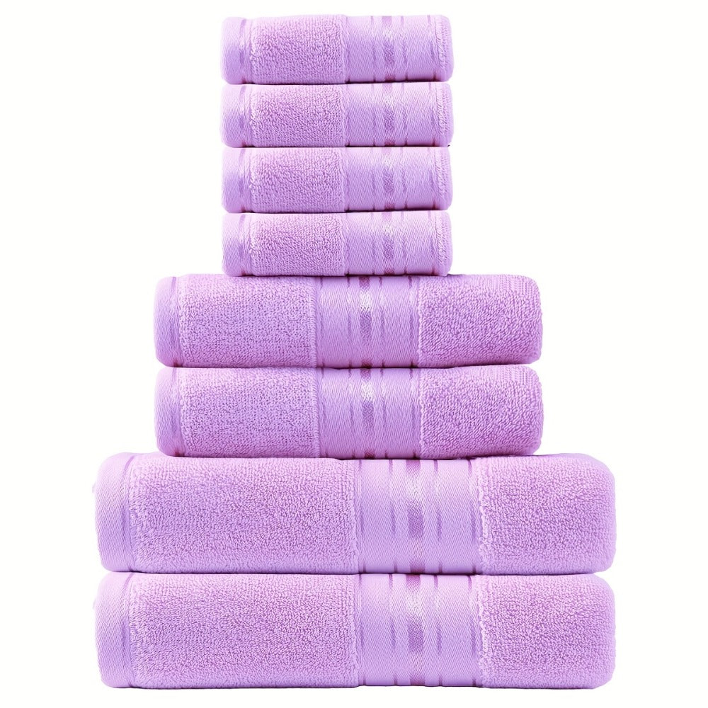 Cotton Bath Towel Set 8 Piece 550GSM Vintage Striped - 100% Cotton Hotel Quality Soft Absorbent Machine Washable | 2 Bath 2 Hand 4 Washcloths | 15 Colors | Bathroom Hotel Spa Gift
