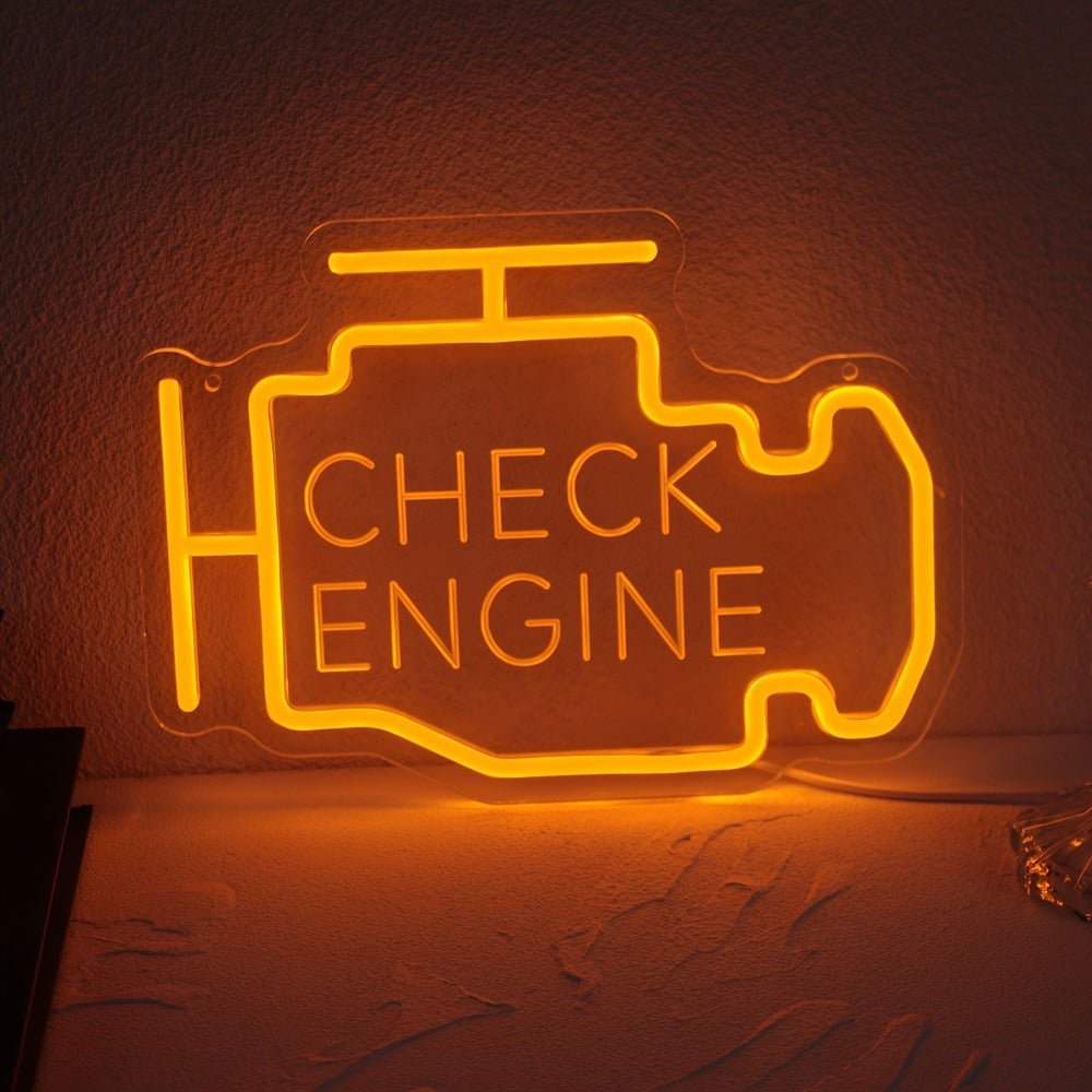 Check Engine Neon Sign ¨C LED Dimmable USB Powered Neon Light for Garage Wall Decor, Car Repair Shop, Workshop, Man Cave, Game Room, Bedroom & Car Party Decorations (Yellow / Multi-Color Options)