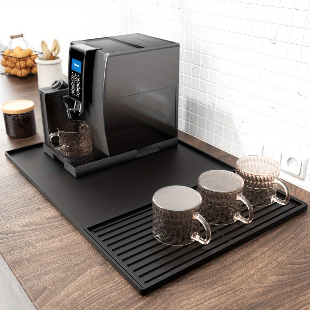 Coffee Bar Mat Silicone with Raised Edges 2-in-1 - Dish Drying Mat for Countertop, Coffee Maker Espresso Machine Mat, Spill Proof Kitchen Counter Mat 23.6¡± x 15.7¡±, Black or Gray