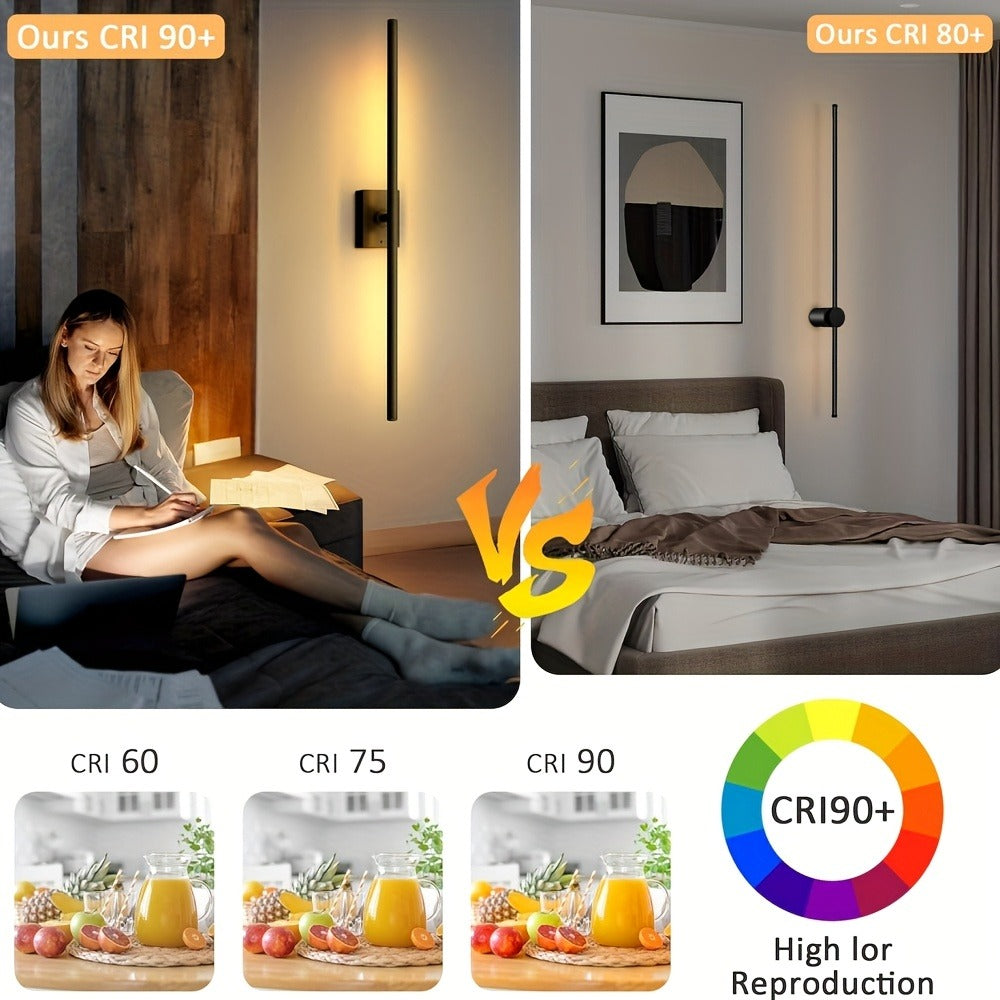 Cordless LED Wall Sconces 2 Pack with Remote - Dimmable Battery Operated Wall Lights Adjustable 3000K-6000K Color Temperature No Hardwiring Modern Picture Lights for Bedroom Hallway Living Room Black