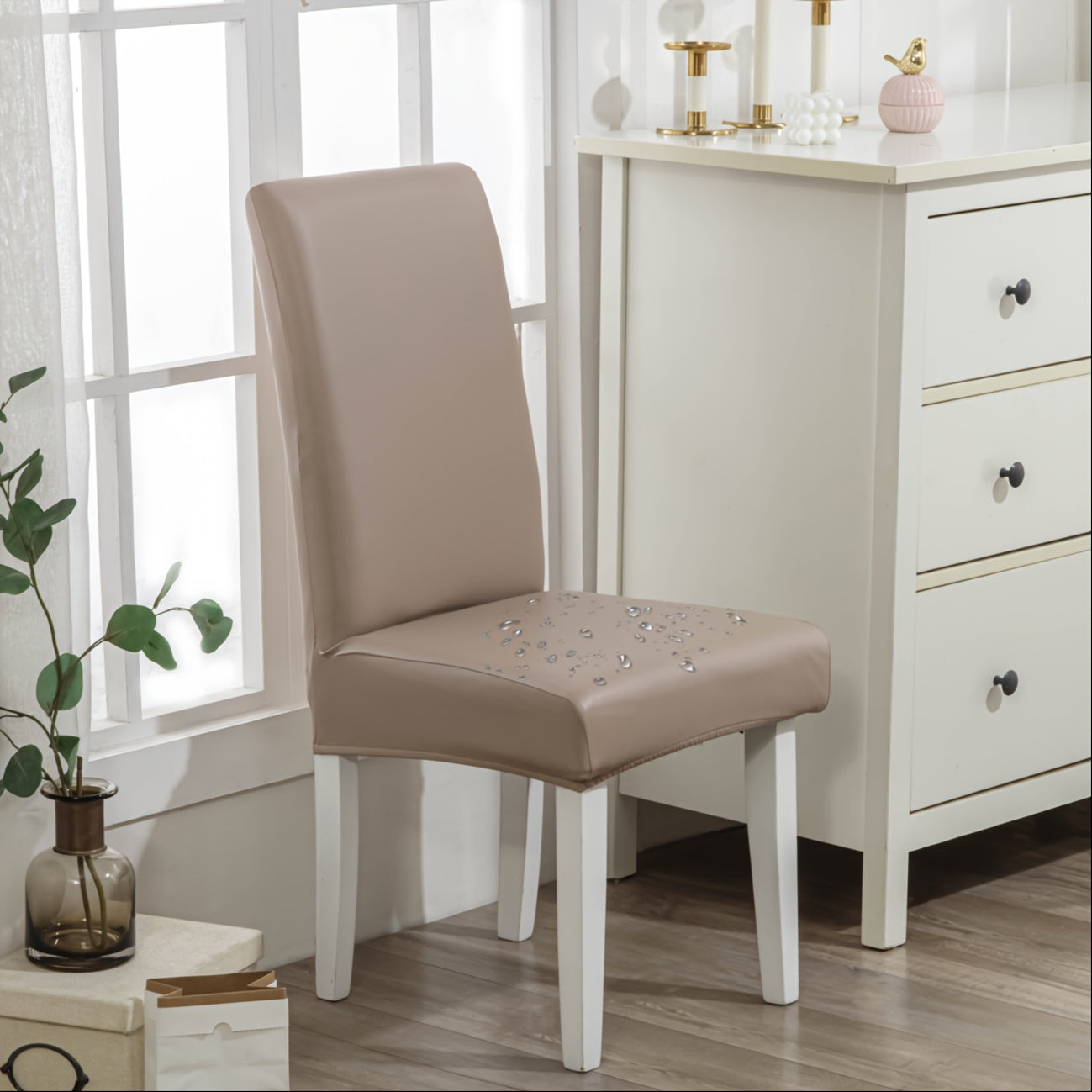 Dining Chair Covers Set of 4 6 Waterproof PU Leather Stretch Slipcover Oil Proof Universal Fit Chair Protector for Dining Room Kitchen Hotel Home Decor - 9 Colors